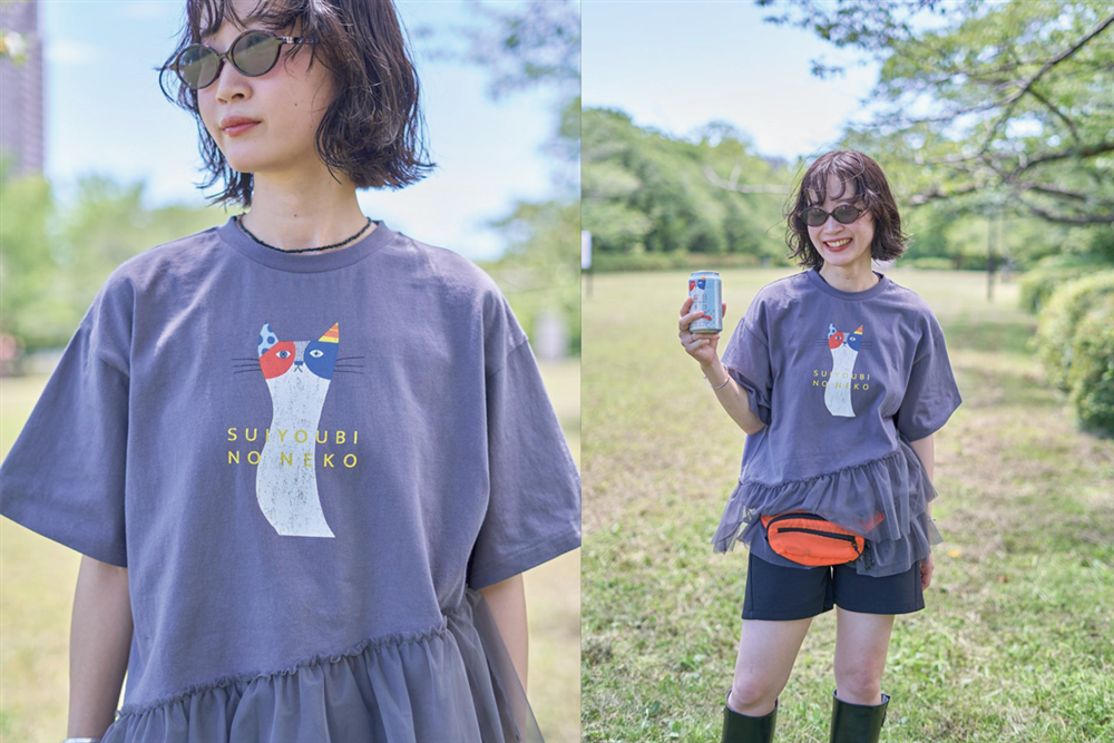 水曜日のネコフリルTシャツ_earthmusic&ecology