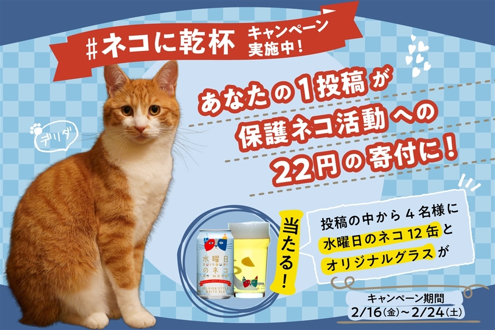 【終了しました】水曜日のネコを飲んで保護猫活動に寄付できる「#ネコに乾杯」キャンペーン実施!（当選者様決定）