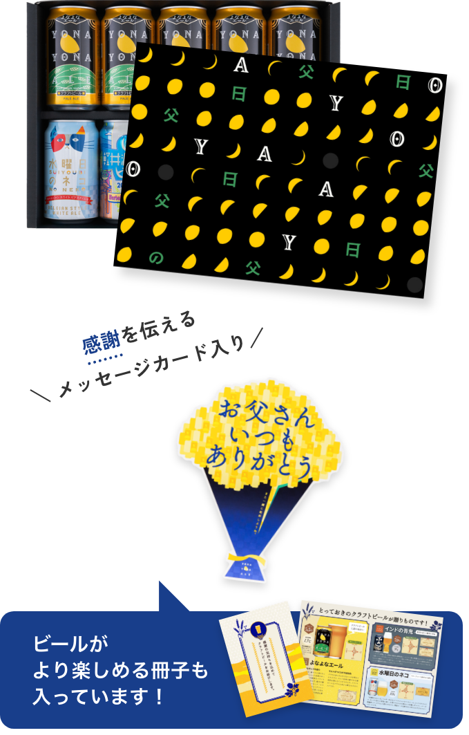 よなよなの里父の日ビールギフトのオリジナル包装と同梱物の写真